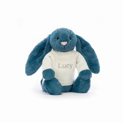 Jellycat Bashful Mineral Blue Bunny with Cream Jumper Australia | 524609SJU